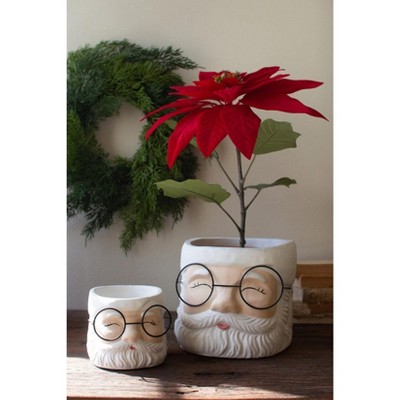 Christmas Santa Planter Set – Concrete and Wire 7.5 Inch Matte Painted Finish by Kalalou