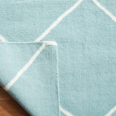 Light Blue and Ivory Geometric Wool Area Rug, 3' x 5'