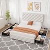 Full Size Bed Frame with 4 Storage Drawers and Adjustable Headboard, Linen Upholstered Platform Bed Frame, Diamond Stitched Button Tufted, White - 4 of 4