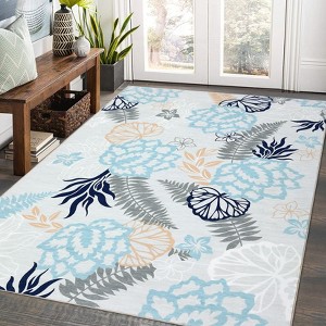 Machine Washable Area Rug for Living Room Modern Boho Floral Printed Indoor Carpet Non Slip Ultra Thin Non Shedding Floor cover - 1 of 4