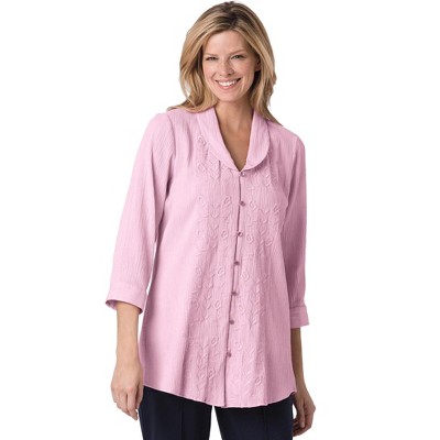 Woman Within Plus Size Textured Gauze Tunic With Shawl Collar