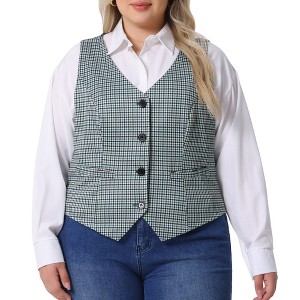 Agnes Orinda Women's Plus Size Sleeveless V Neck Plaid Retro Work Button with Pockets Suit Vests - 1 of 4