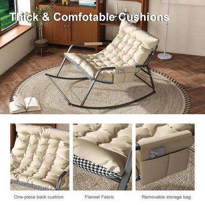 Gulches Off White All-Season Rocking Chair, Metal Frame Lounge Recliner with Cushions, Armrests & Storage, Ergonomic Design for Indoor/Outdoor Use