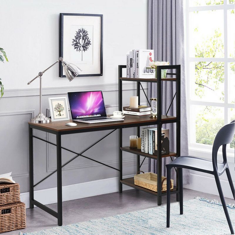 Costway 47.5'' Compact Computer Desk With 4-Tier Storage Bookshelves for Home Office, 2 of 11