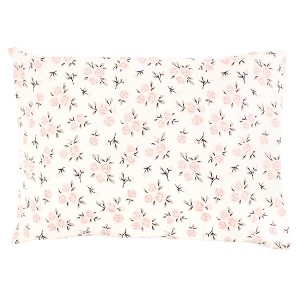 Hudson Baby Infant Girl Cotton Toddler Pillow Case, Neutral Pink Floral, One Size - 1 of 2