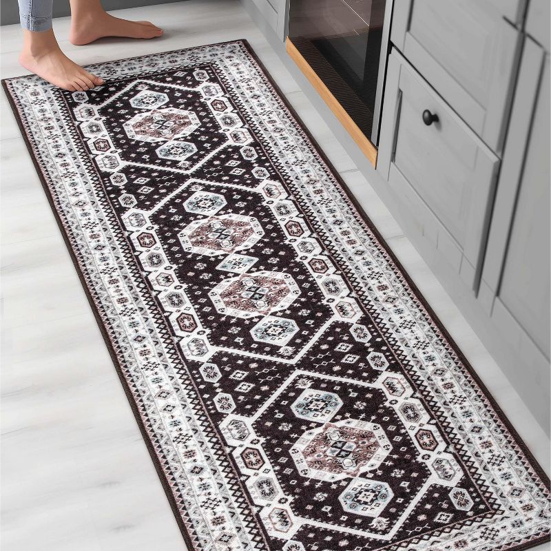 Well Woven Kings Court Kama Black - Non-Slip Rubber Backed Oriental Medallion Rug - Hallway, Entryway & Kitchen - Machine-Washable, Low Looped Pile, 4 of 10