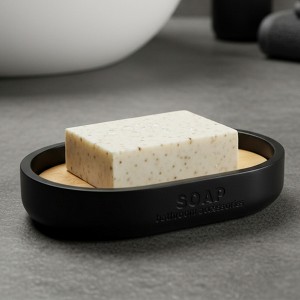 Evideco French Home Goods Chic Polyresin Soap Dish with Draining Bamboo Insert - 1 of 4