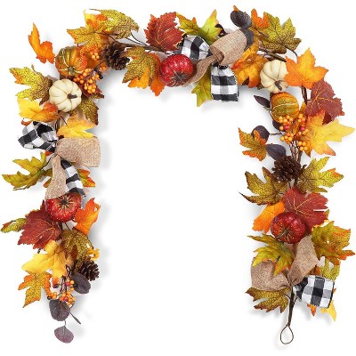 TackView Fall Garland for Mantle, 6 Ft Fall Leaves Thanksgiving Garland Decorations for Home, Autumn Pumpkin Garlands for Indoor Outdoor