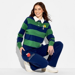 Women's Snoopy Striped Polo Graphic T-Shirt - Green - 1 of 3