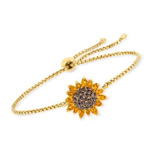 Ross-Simons 1.90 ct. t.w. Citrine and .90 ct. t.w. Smoky Quartz Sunflower Bolo Bracelet in 18kt Gold Over Sterling Size - 1 of 4