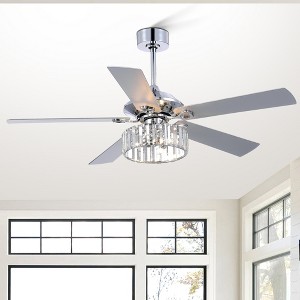 Airsurfer 52" Chrome Ceiling Fan with Silver Reversible Blades and Crystal Chandelier Light - Remote Included (5-Blade) - 1 of 4