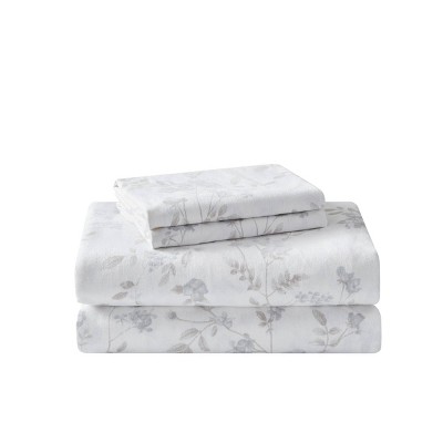 Twin Gray Cotton Flannel Floral Deep Pocket Sheet Set