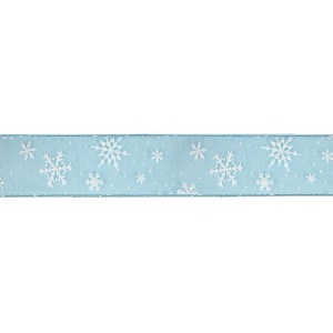 Northlight Sparkly Blue and White Snowflake Christmas Wired Craft Ribbon 2.5" x 16 Yards - 1 of 4