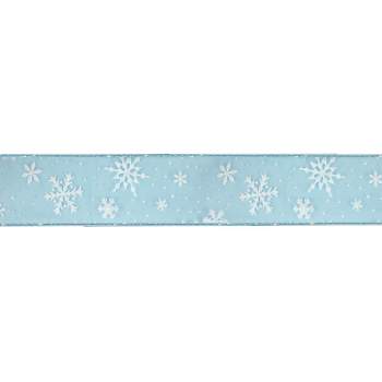Christmas White Blue Glitter Snowflakes 2.5 x 3 yds Baby Blue Satin Wire  Ribbon