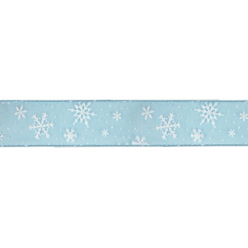 10 Yards - 1.5” Wired Blue and White Glitter Snowflake Ribbon