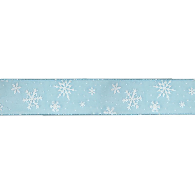 Northlight Sparkly Blue and White Snowflake Christmas Wired Craft Ribbon 2.5" x 16 Yards, 1 of 7