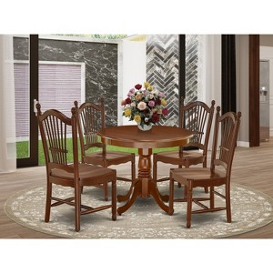 HomeStock 5Pc Rounded 36 Inch Kitchen Table And Four Wood Seat Dining Chairs, Mahogany - 1 of 3