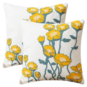 REGALWOVEN Floral Embroidered Decorative Throw Pillow Covers Farmhouse Flower Pattern Cushion Cases for Couch Living Room Decor 18 x 18 Inch 2 Pcs - 1 of 4