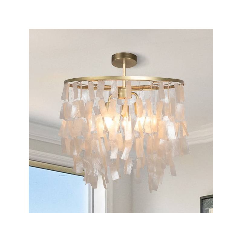 Storied Home Marina Round Metal and Natural Capiz Chandelier Style Pendant Ceiling Light Natural and Gold, 5 of 14