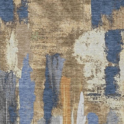 Navy Blue And Gold Abstract Washable Indoor Outdoor Area Rug