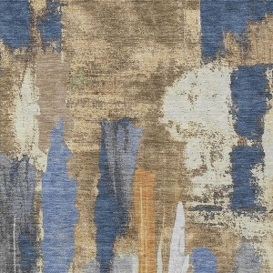 Navy Blue And Gold Abstract Washable Indoor Outdoor Area Rug - 1 of 4