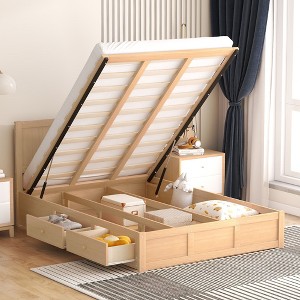 PAGED Modern Wooden Hydraulic Storage Bed, Full Size Bed Frame with 2 Drawers and LED Light, Platform Bed for Bedroom, No Box Spring Needed - 1 of 4