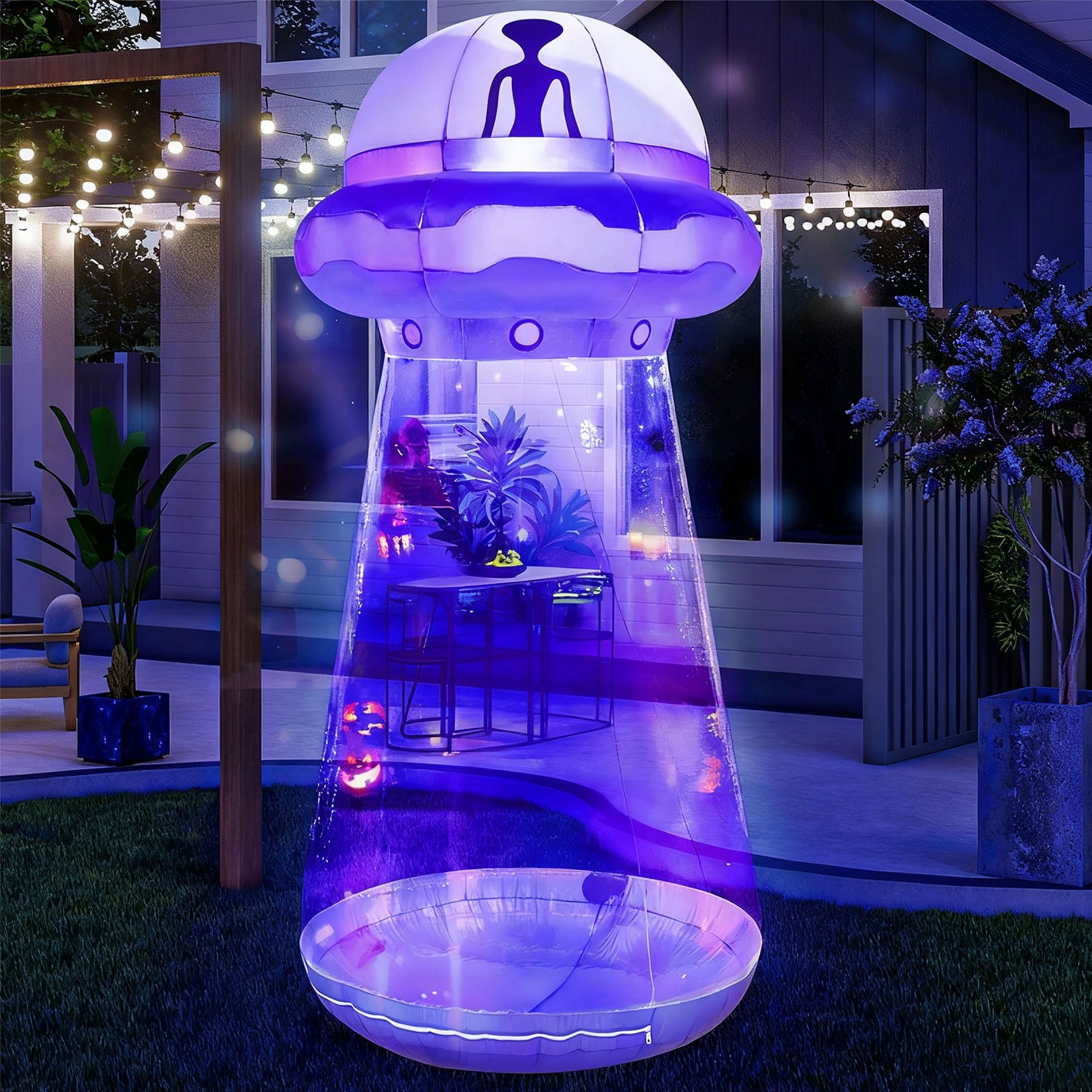 Joyfy 9 FT Halloween Inflatable Outdoor Decoration, Inflatable Purple UFO with Built-in LEDs for Halloween Party Yard Garden Lawn Outside Decoration