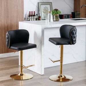Grungis PU Leather Swivel Bar Stools Set of 2,Counter Stools with Adjusatble Seat Height,Kitchen Chairs for Kitchen Island,Home Pub,Black+Gold - 1 of 4
