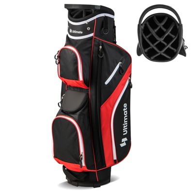 Tangkula 14-Way Golf Cart Bag Golf Club Bag with 14 Ways Organizer Divider Top 9 Zippered Pockets Cooler Bag Umbrella Holder Blue/Grey/Red