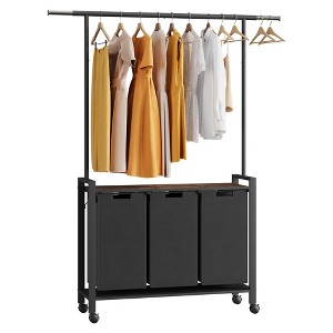 Section Laundry Sorter with Extendable Hanging Bar, Heavy Duty Laundry Basket with Lockable Wheels and Shelf - 1 of 4