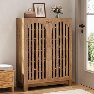 Tribesigns Shoe Cabinet with Airy Doors, 6-Tier Entryway Shoe Storage Rack Organizer with Adjustable Shelves for Living Room, Bedroom, Oak, Wooden - 1 of 4