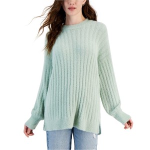 Hippie Rose Womens Ribbed-Knit Eyelash Pullover Sweater, Green, Small - 1 of 1