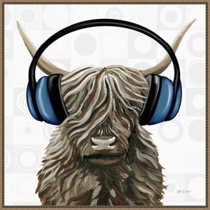 Amanti Art Music Cow Blue Crop by Yvette St. Amant Framed Canvas Wall Art - 1 of 4