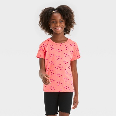 Image of Girls' Short Sleeve 'Heart' T-Shirt - Cat & Jack™ Peach Orange S