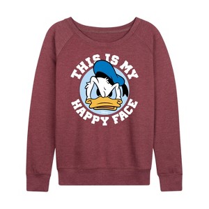 Women's - Disney - This Is My Happy Face Lightweight French Terry Wide Neck Long Sleeve Shirt - 1 of 4
