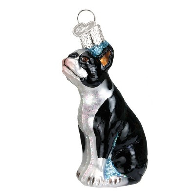 Old World Christmas 3.5"  Old World Christmas Glittered Boston Terrier Dog Glass Ornament #12290