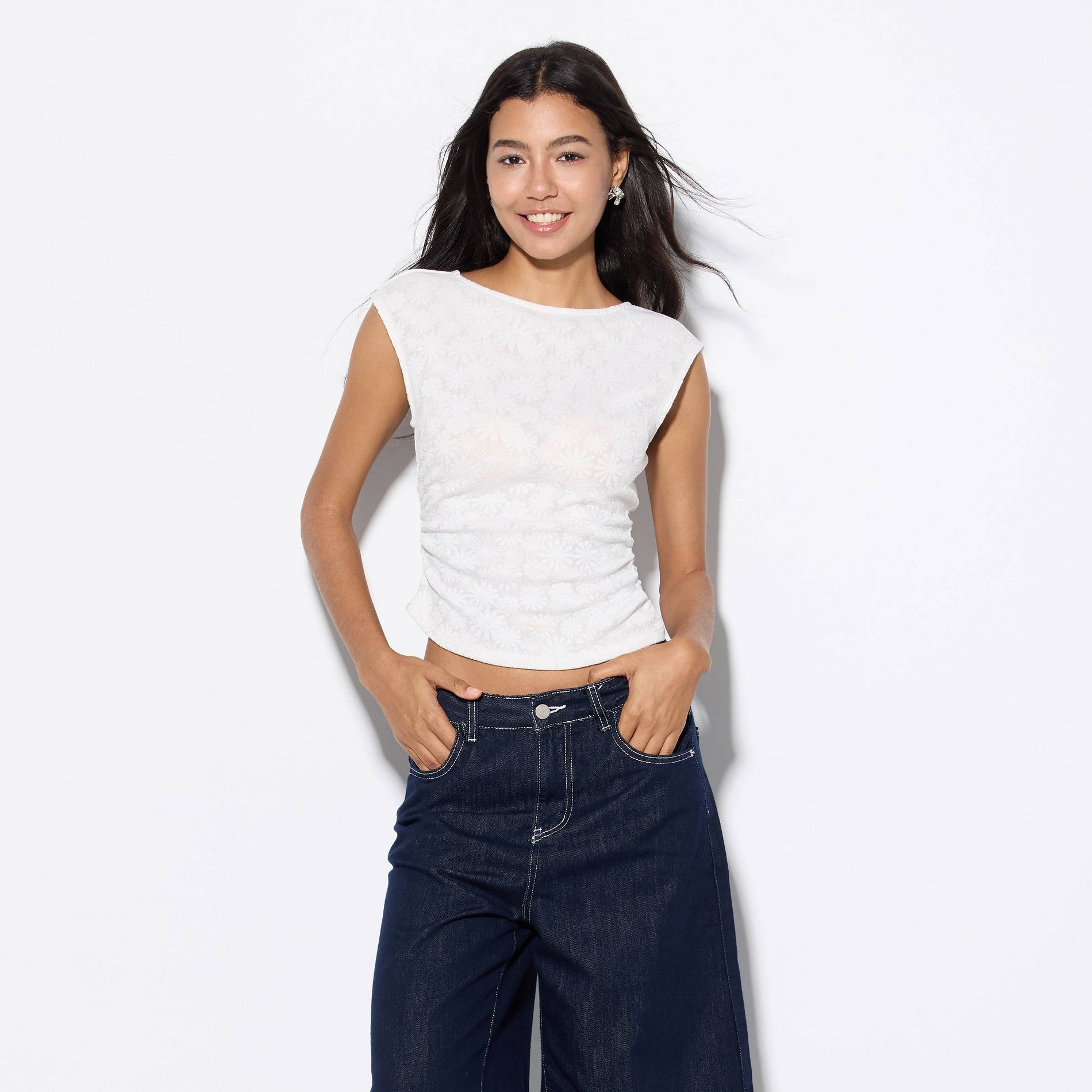 Women's Mini Cap Sleeve Daisy Textured Knit Top - Wild Fable™