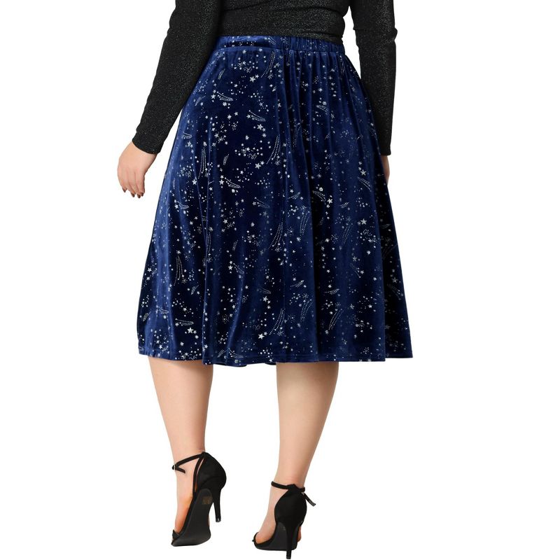 Agnes Orinda Women's Plus Size Outfits Velvet A Line Knee Length Star Flare Skirt, 4 of 7