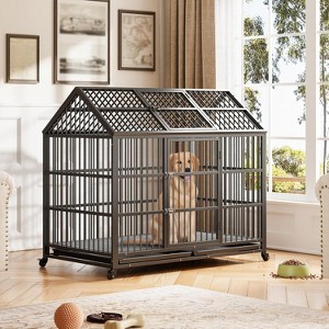 Large Dog Crate Furniture, Double Doors, Wooden Heavy Duty Dog Kennel Indoor, for Large Medium Small Dogs Modern Decorative End Table Pet House - 1 of 4