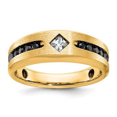 Black Bow Jewelry Men's 8mm 10K White or Yellow Gold & Black/White Diamond Tapered Band