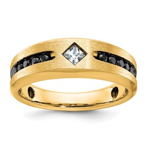 Black Bow Jewelry Men's 8mm 10K White or Yellow Gold & Black/White Diamond Tapered Band - 1 of 4