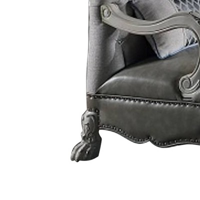 Dresden Bone White Faux Leather Floral Chaise with Wood Frame