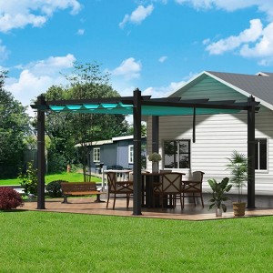 10x10 FT Outdoor Pergola, Retractable Pergola with Adjustable Canopy, Aluminum Pergola, 4 White Curtains, for Patio, Gardens, Backyard - 1 of 4