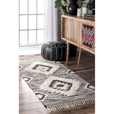 Savannah Moroccan Tasseled Black Wool Runner Rug 2'2"x8'