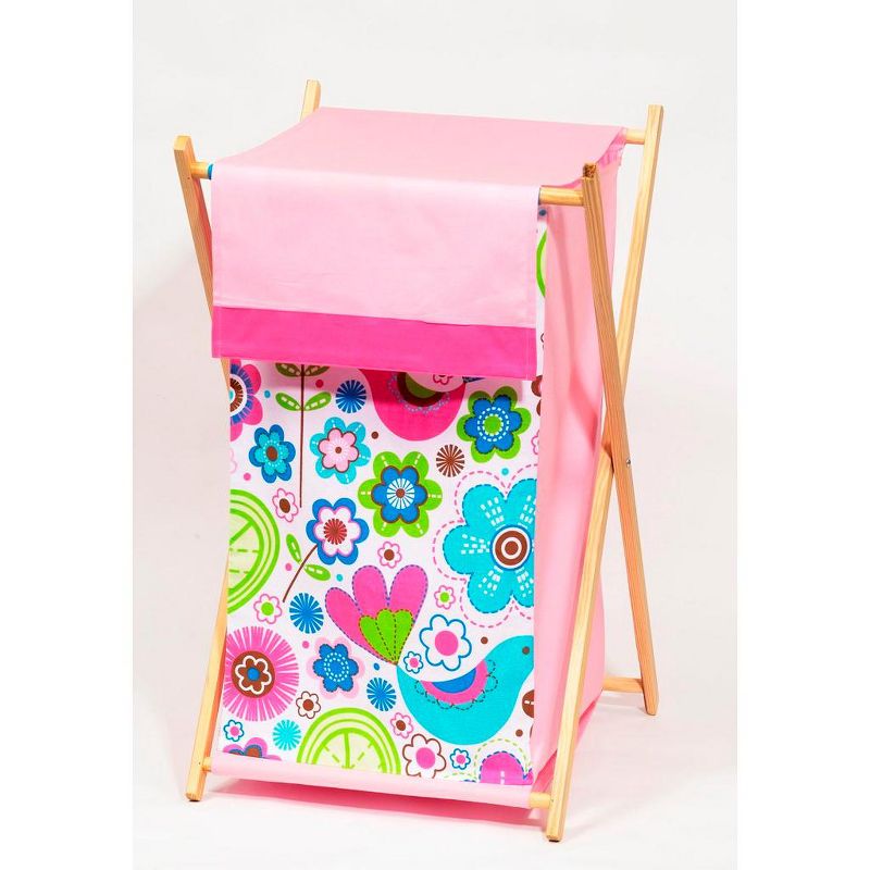 Bacati - Botanical Pink Laundry Hamper with Wooden Frame, 1 of 5