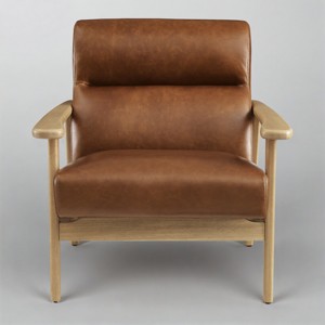 Art Leon Modern Leather and Oak Accent Chair - 1 of 4