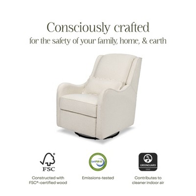 Ivory Boucle Swivel Recliner with Wood Base