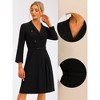 Allegra K Women's Elegant V Neck Collar Belted Pleated Button Shirt  Work Dresses - 2 of 4