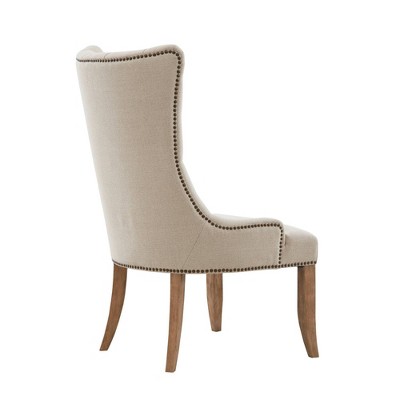 Elegant Cream High-Back Tufted Accent Chair with Light Oak Legs