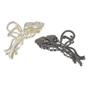 Unique Bargains Women's Flower Metal Hair Claw Clip Gold Tone Black 2 Pcs - 1 of 4